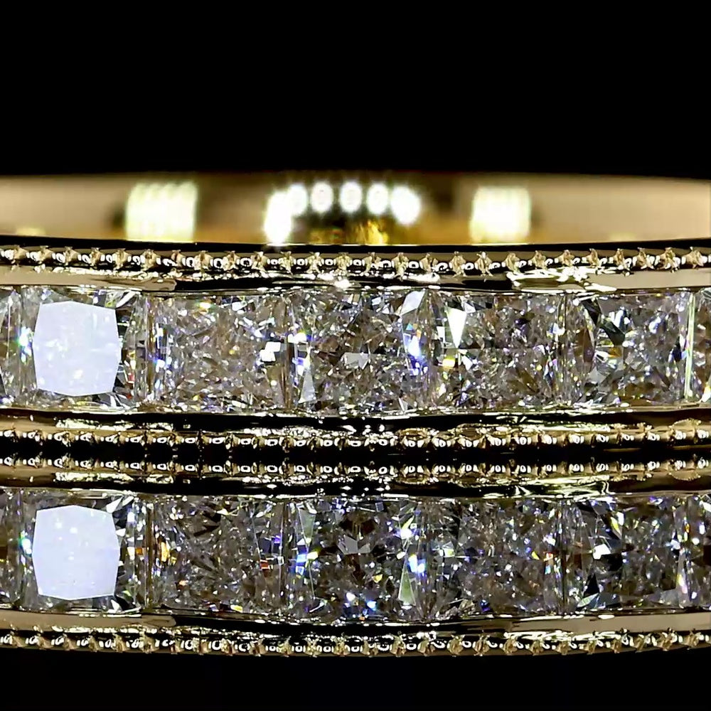 18K Yellow Gold 3/4 Eternity Band with Channel Set Princess Cut Lab Diamonds - 1.18 Carat Total Weight, E-F Color VS1 Clarity - Covaloro Fine Jewelry