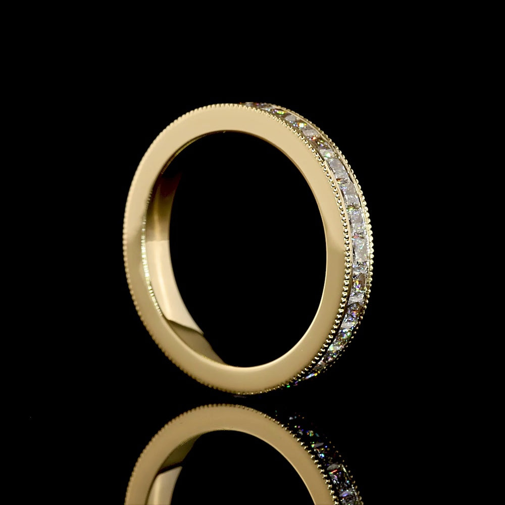 18K Yellow Gold 3/4 Eternity Band with Channel Set Princess Cut Lab Diamonds - 1.18 Carat Total Weight, E-F Color VS1 Clarity - Covaloro Fine Jewelry