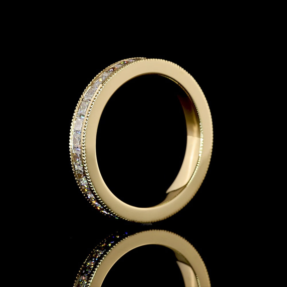 18K Yellow Gold 3/4 Eternity Band with Channel Set Princess Cut Lab Diamonds - 1.18 Carat Total Weight, E-F Color VS1 Clarity - Covaloro Fine Jewelry