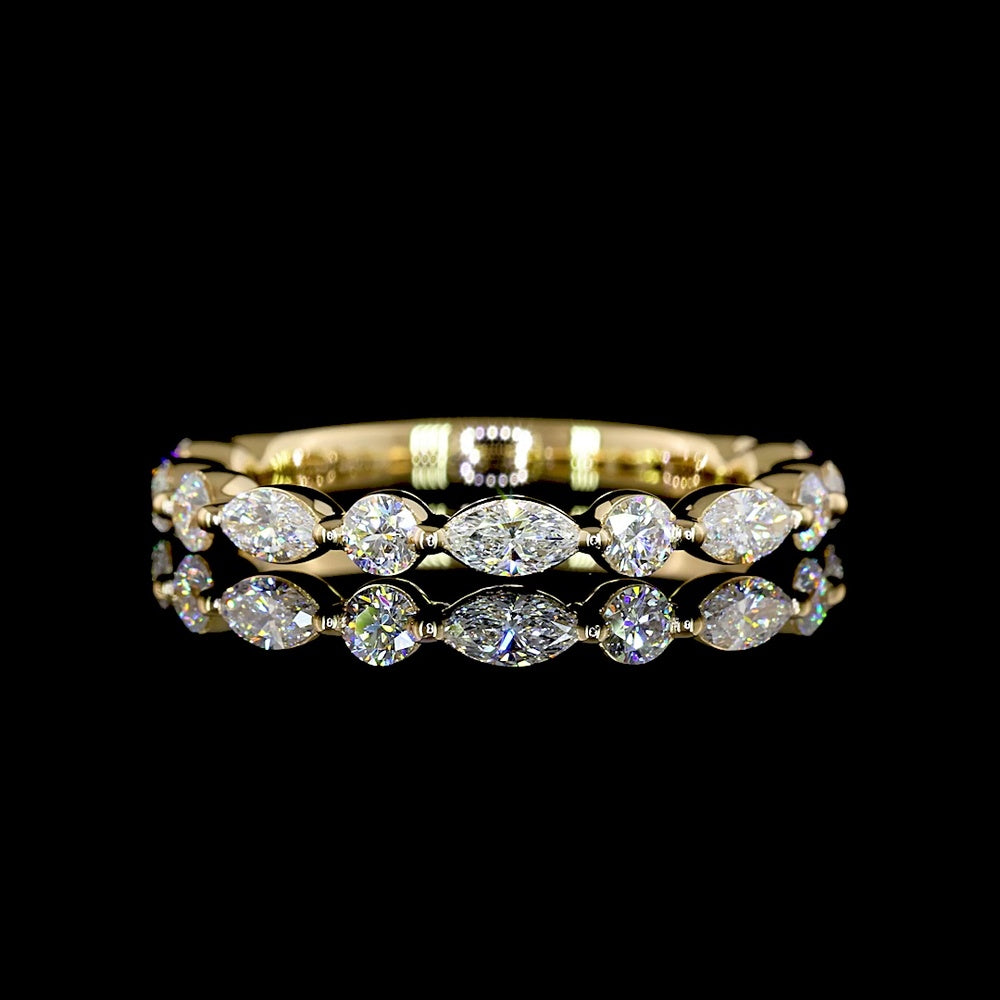 18K Yellow Gold 3/4 Eternity Band with East-West Marquise and Round Lab Diamonds - 0.53 Carats Total Diamond Weight - Covaloro Fine Jewelry