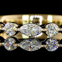 18K Yellow Gold 3/4 Eternity Band with East-West Marquise and Round Lab Diamonds - 0.53 Carats Total Diamond Weight - Covaloro Fine Jewelry