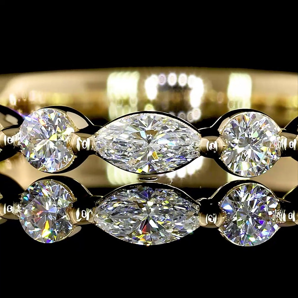 18K Yellow Gold 3/4 Eternity Band with East-West Marquise and Round Lab Diamonds - 0.53 Carats Total Diamond Weight - Covaloro Fine Jewelry