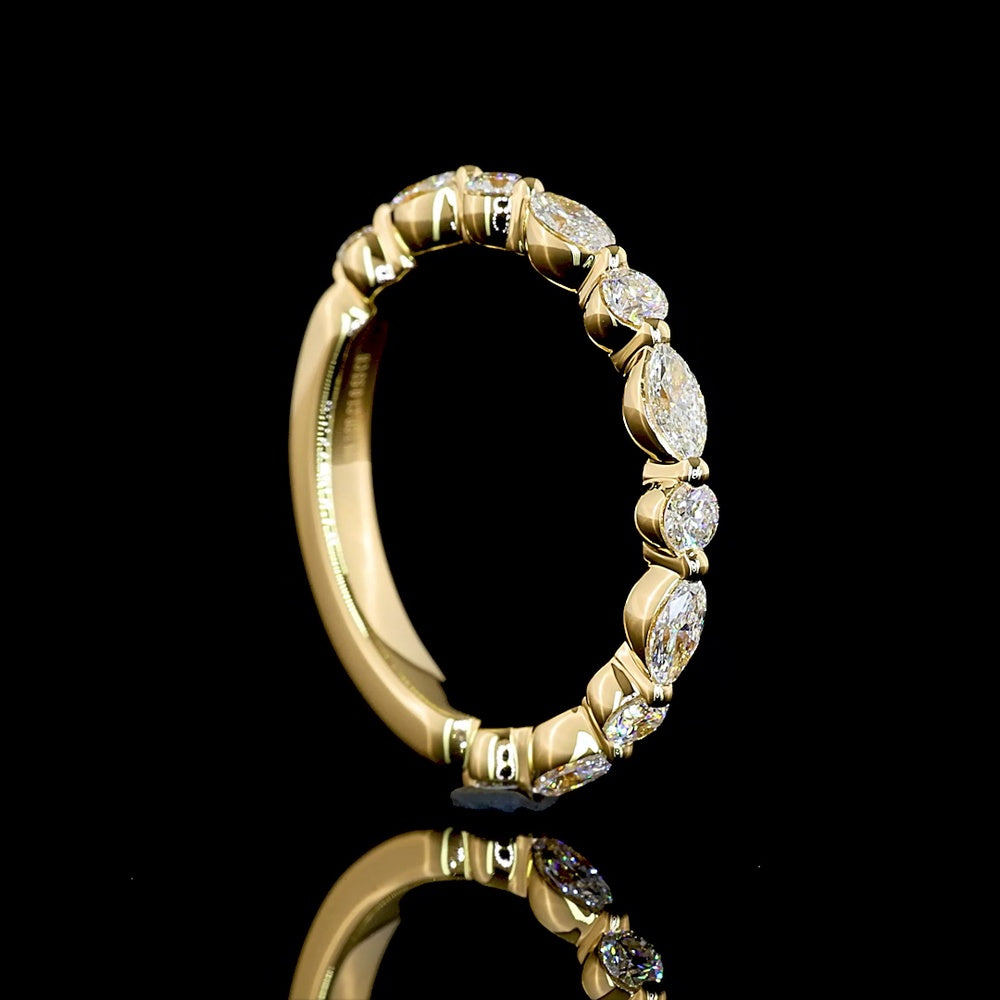 18K Yellow Gold 3/4 Eternity Band with East-West Marquise and Round Lab Diamonds - 0.53 Carats Total Diamond Weight - Covaloro Fine Jewelry