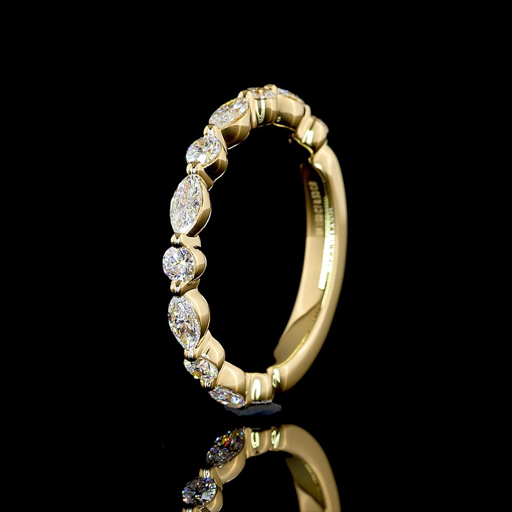 18K Yellow Gold 3/4 Eternity Band with East-West Marquise and Round Lab Diamonds - 0.53 Carats Total Diamond Weight - Covaloro Fine Jewelry