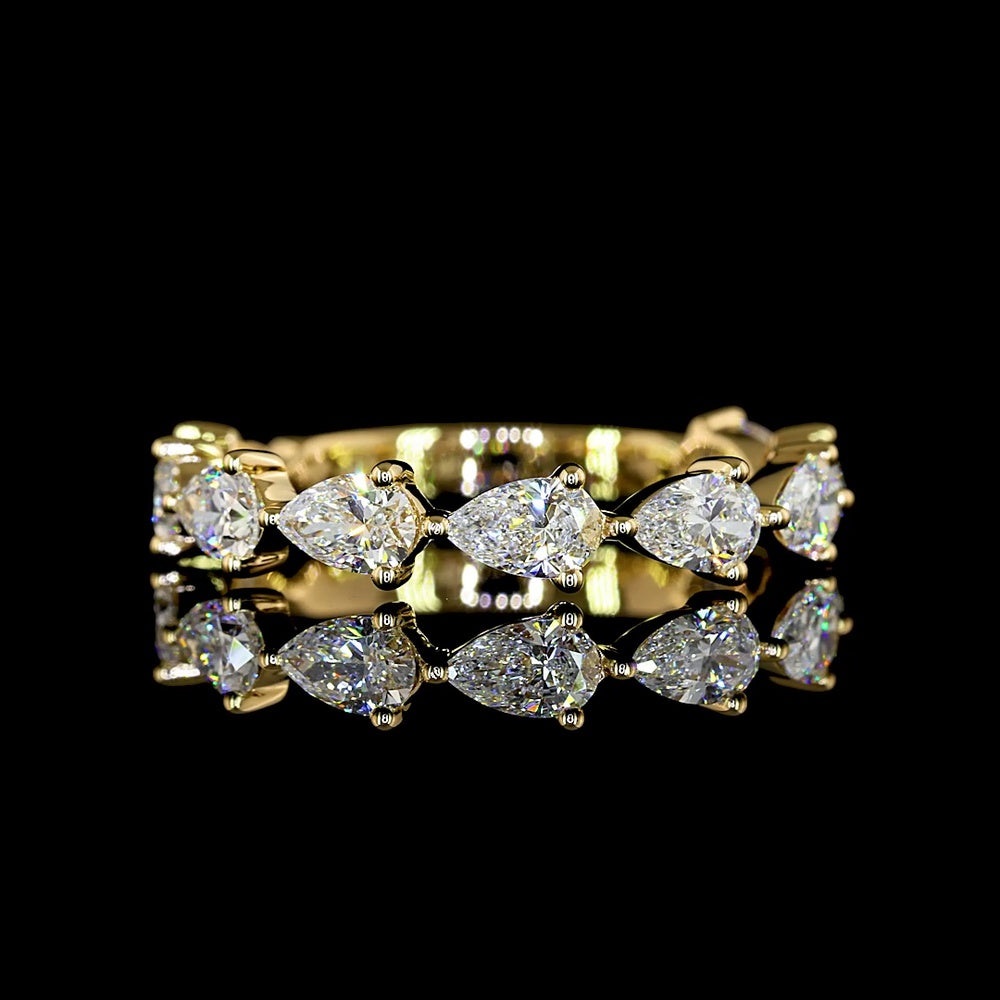 18K Yellow Gold 3/4 Eternity Band with East-West Prong Set Pear Shaped Lab Diamonds - 1.23 Carats Total Diamond Weight - Covaloro Fine Jewelry