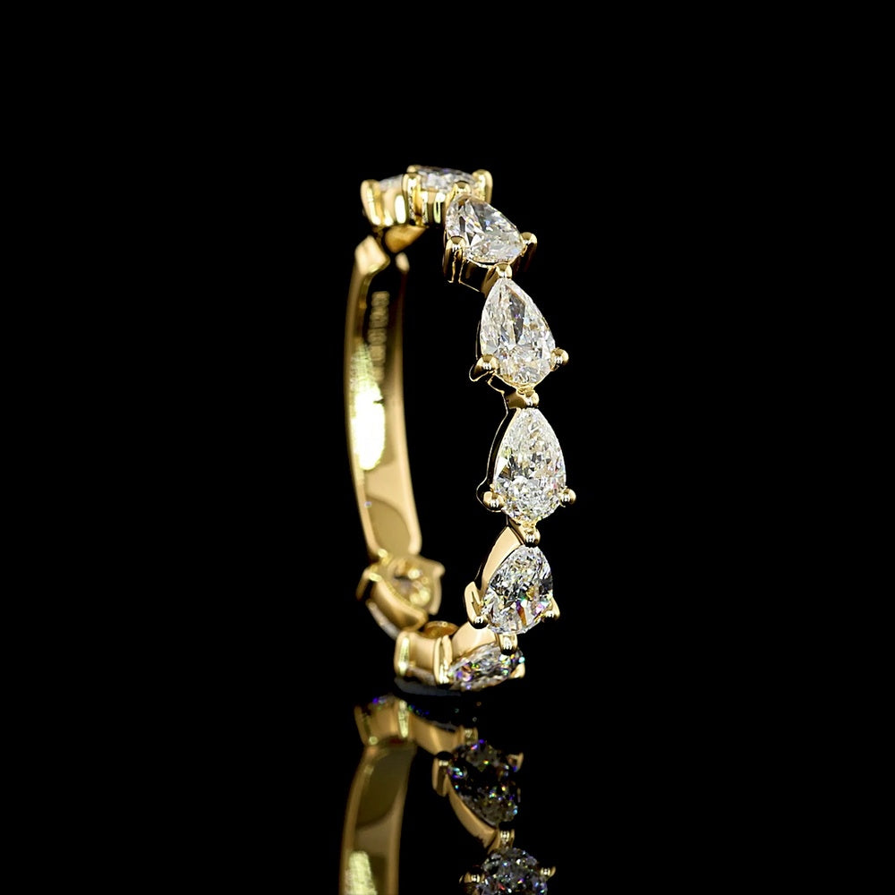 18K Yellow Gold 3/4 Eternity Band with East-West Prong Set Pear Shaped Lab Diamonds - 1.23 Carats Total Diamond Weight - Covaloro Fine Jewelry