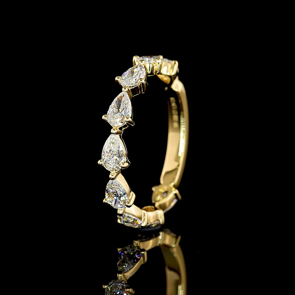 18K Yellow Gold 3/4 Eternity Band with East-West Prong Set Pear Shaped Lab Diamonds - 1.23 Carats Total Diamond Weight - Covaloro Fine Jewelry
