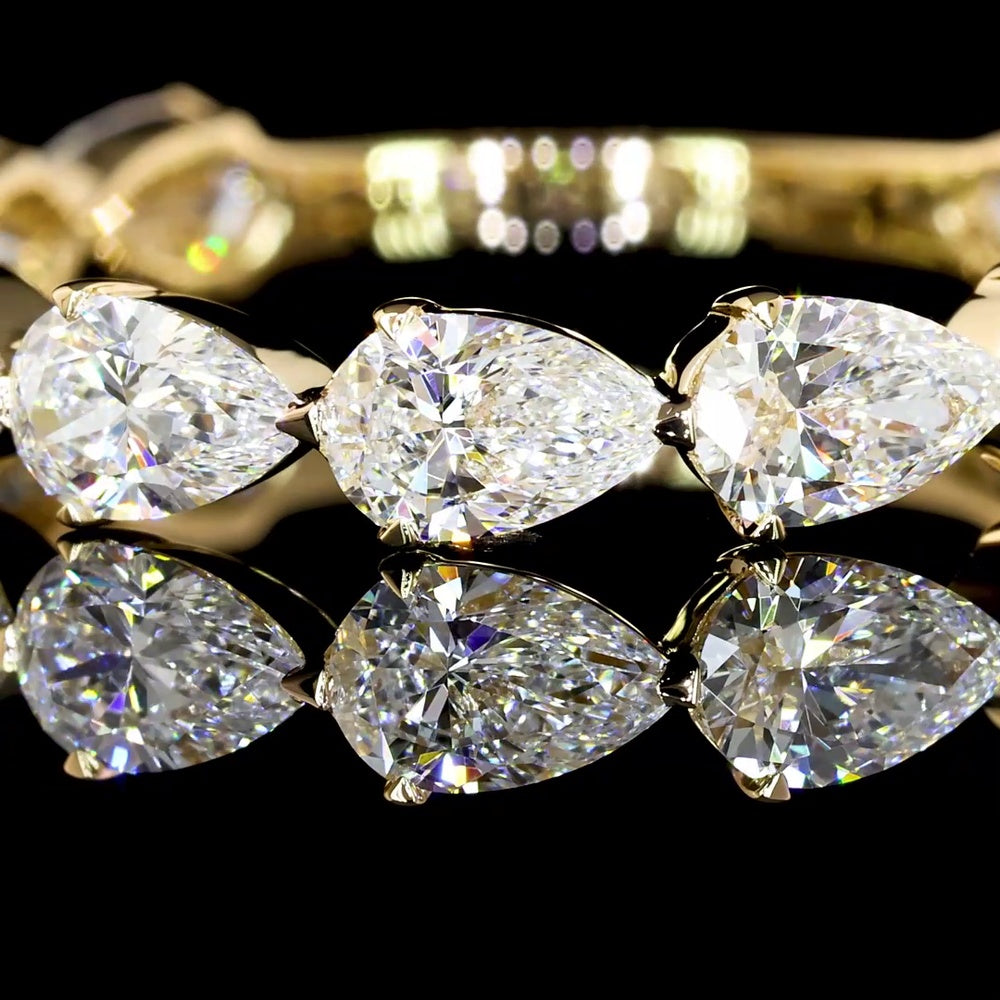 18K Yellow Gold 3/4 Eternity Band with East-West Set Pear Shape Lab Diamonds - 1.67 Carats Total Diamond Weight (E-F Color, VS1 Clarity) - Covaloro Fine Jewelry