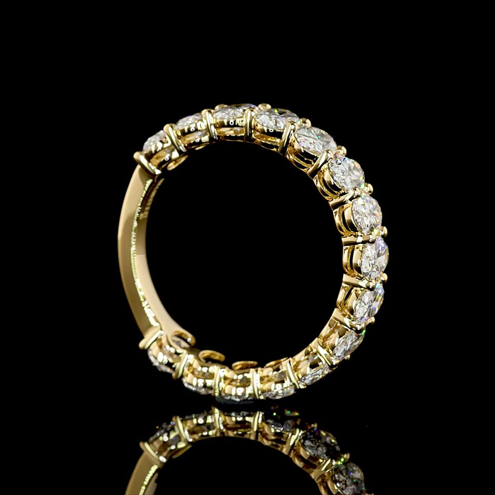 18K Yellow Gold 3/4 Eternity Band with North-South Oval Cut Lab Grown Diamonds - 3.21 Carat Total Weight, E-F Color VS1 Clarity - Covaloro Fine Jewelry