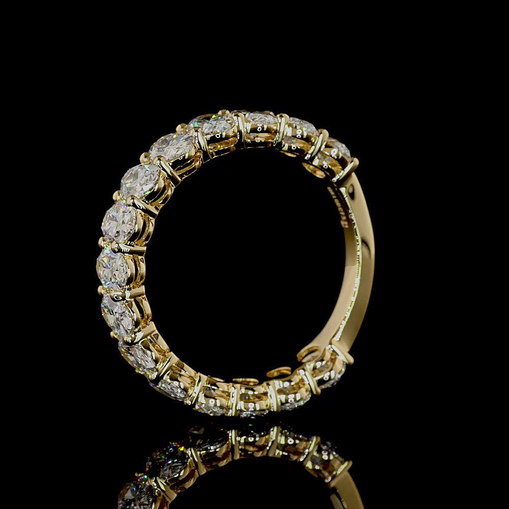 18K Yellow Gold 3/4 Eternity Band with North-South Oval Cut Lab Grown Diamonds - 3.21 Carat Total Weight, E-F Color VS1 Clarity - Covaloro Fine Jewelry