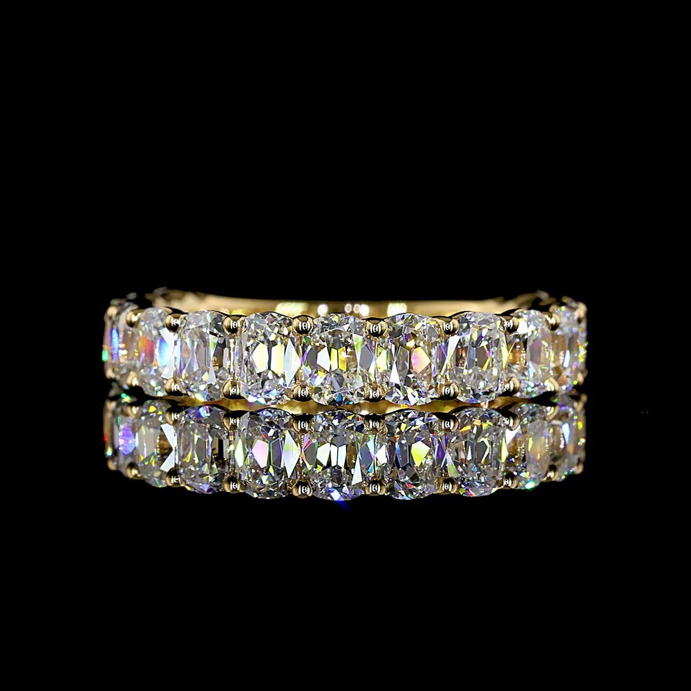 18K Yellow Gold 3/4 Eternity Band with North-South Prong Set Antique Cushion Lab Diamonds - 2.64 Carat Total Weight - Covaloro Fine Jewelry