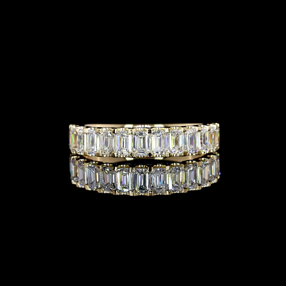 18K Yellow Gold 3/4 Eternity Band with North-South Prong Set Emerald Cut Lab Diamonds - 1.22 Carat Total Diamond Weight - Covaloro Fine Jewelry