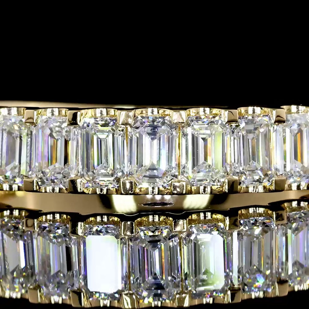 18K Yellow Gold 3/4 Eternity Band with North-South Prong Set Emerald Cut Lab Diamonds - 1.22 Carat Total Diamond Weight - Covaloro Fine Jewelry