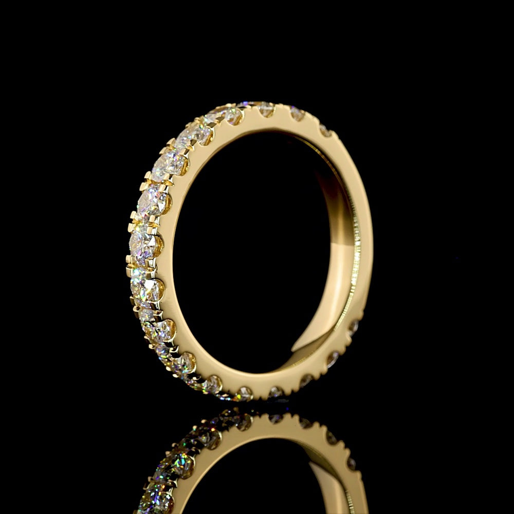 18K Yellow Gold 3/4 Eternity Band with Pavé Micro Set Round Lab Diamonds - 1.68 Carats Total Diamond Weight, E-F Color VS1 Clarity - Covaloro Fine Jewelry