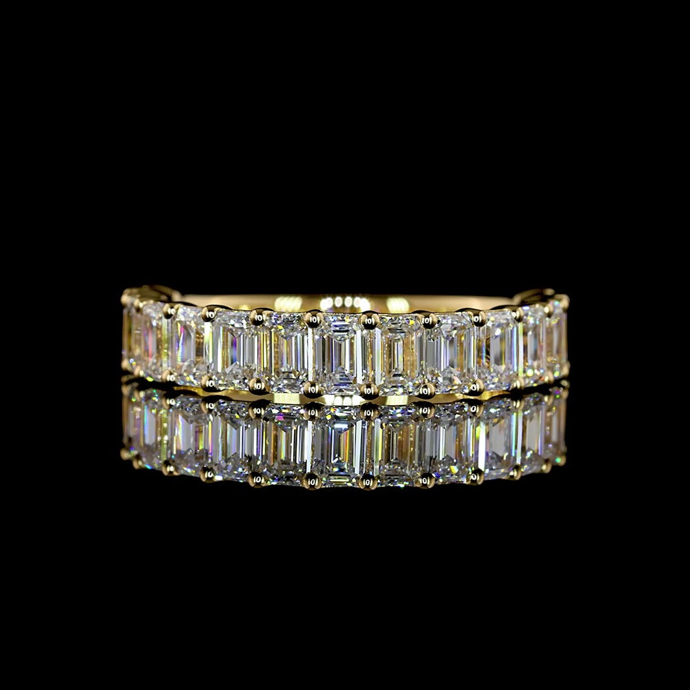 18K Yellow Gold 3/4 Eternity Band with Prong Set Emerald Cut Lab Diamonds - 1.72 Carat Total Diamond Weight, E-F Color VS Clarity - Covaloro Fine Jewelry