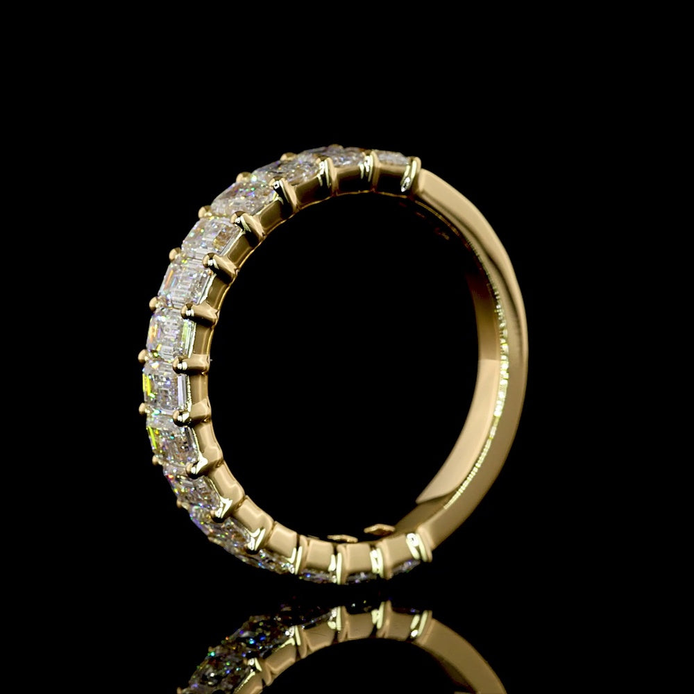 18K Yellow Gold 3/4 Eternity Band with Prong Set Emerald Cut Lab Diamonds - 1.72 Carat Total Diamond Weight, E-F Color VS Clarity - Covaloro Fine Jewelry