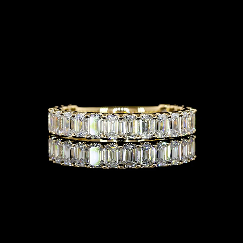 18K Yellow Gold 3/4 Eternity Band with U-Prong Set Emerald Cut Lab Diamonds - 2.11 Carat Total Weight - Covaloro Fine Jewelry