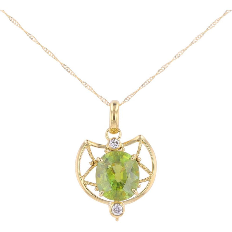 18K Yellow Gold 3.91 Carat Sphene Pendant with Diamond Accents - Timeless Elegance