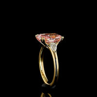 18K Yellow Gold 3-Stone Ring with Cushion Modified Cut Fancy Vivid Pink Lab Diamond and Pear Shape Diamonds - 4.44 Carats Total Diamond Weight - Covaloro Fine Jewelry