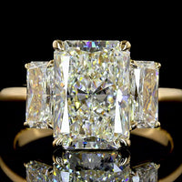 18K Yellow Gold 3 Stone Ring with North-South Radiant Cut Lab Diamonds - 3.34 Carats Total Diamond Weight - Covaloro Fine Jewelry