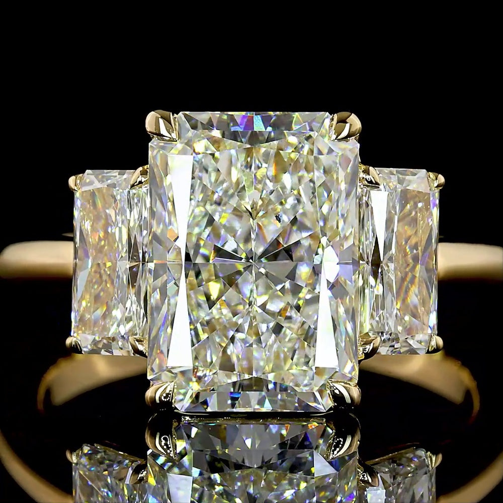 18K Yellow Gold 3 Stone Ring with North-South Radiant Cut Lab Diamonds - 3.34 Carats Total Diamond Weight - Covaloro Fine Jewelry