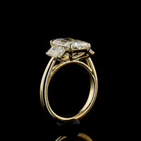18K Yellow Gold 3 Stone Ring with North-South Radiant Cut Lab Diamonds - 3.34 Carats Total Diamond Weight - Covaloro Fine Jewelry