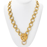 18K Yellow Gold 30-Inch Convertible Lion Motif Necklace with 1.00 Carats Diamond Ring Pendant by Van Cleef & Arpels