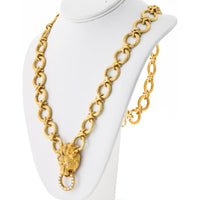 18K Yellow Gold 30-Inch Convertible Lion Motif Necklace with 1.00 Carats Diamond Ring Pendant by Van Cleef & Arpels