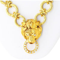 18K Yellow Gold 30-Inch Convertible Lion Motif Necklace with 1.00 Carats Diamond Ring Pendant by Van Cleef & Arpels