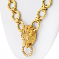 18K Yellow Gold 30-Inch Convertible Lion Motif Necklace with 1.00 Carats Diamond Ring Pendant by Van Cleef & Arpels
