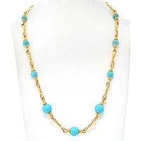 18K Yellow Gold 30-Inch Turquoise Bead and Link Chain Necklace by David Webb
