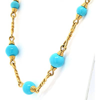 18K Yellow Gold 30-Inch Turquoise Bead and Link Chain Necklace by David Webb