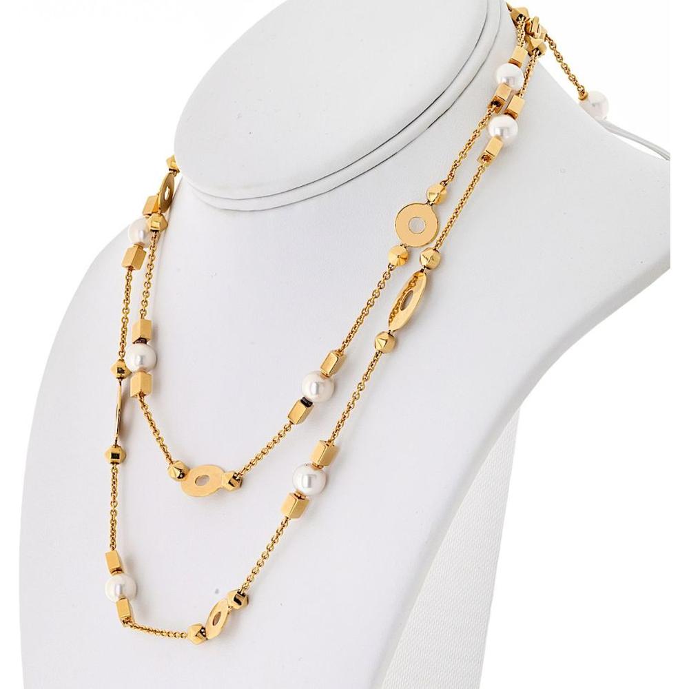 18K Yellow Gold 33-Inch Bvlgari Lycea Station Necklace with Cultured Pearls