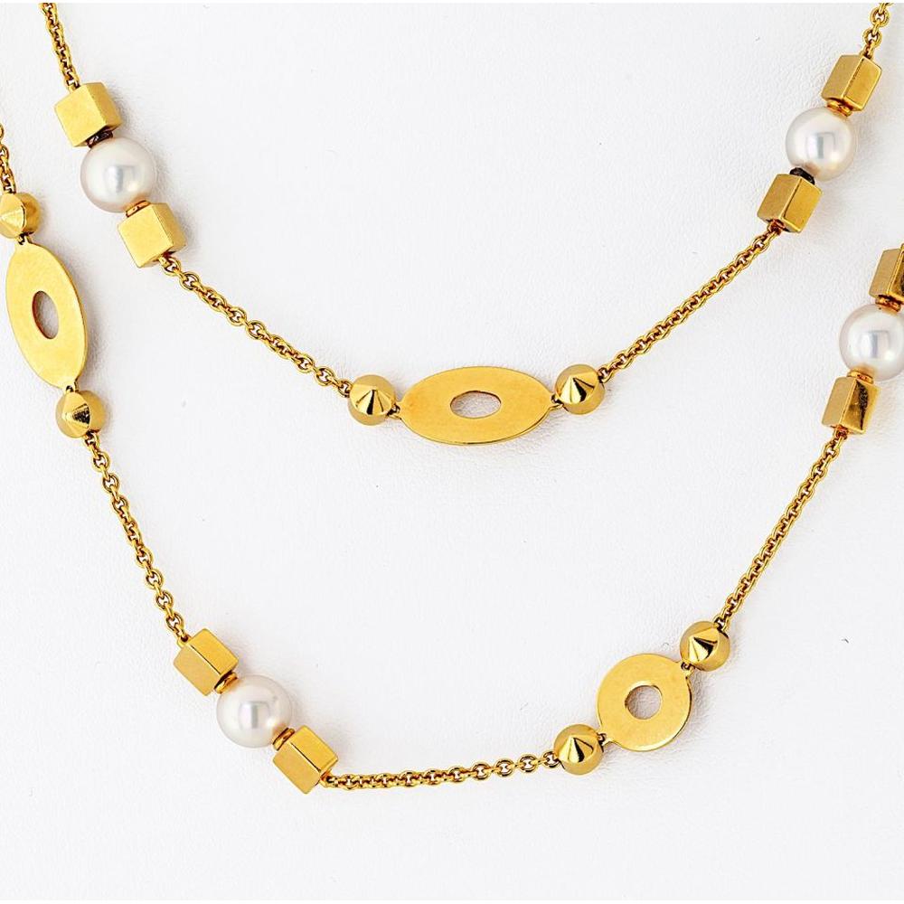 18K Yellow Gold 33-Inch Bvlgari Lycea Station Necklace with Cultured Pearls