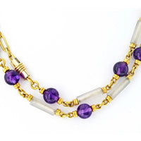 18K Yellow Gold 34.5" Bvlgari Necklace with Amethyst and Rock Crystal Beads