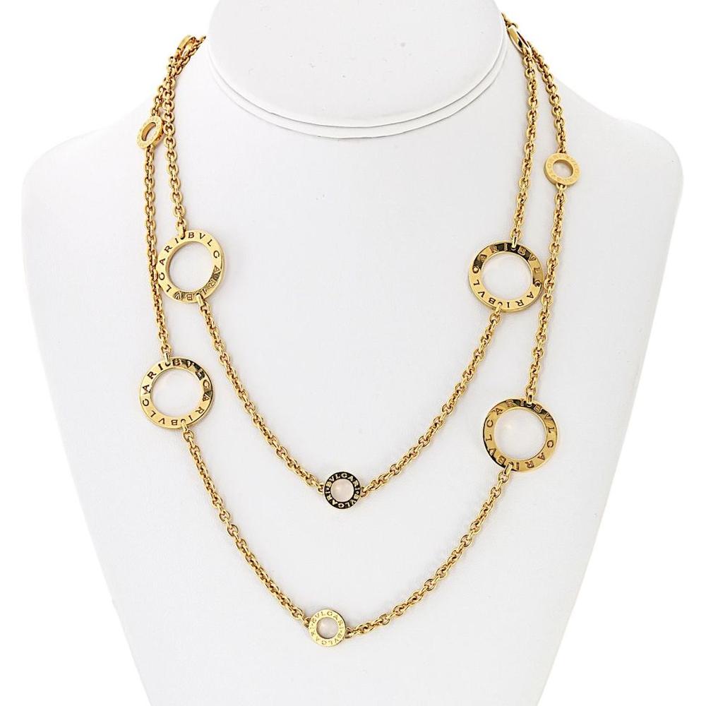 18K Yellow Gold 37-Inch Sautoir Necklace with Bvlgari Signature Logo Stations