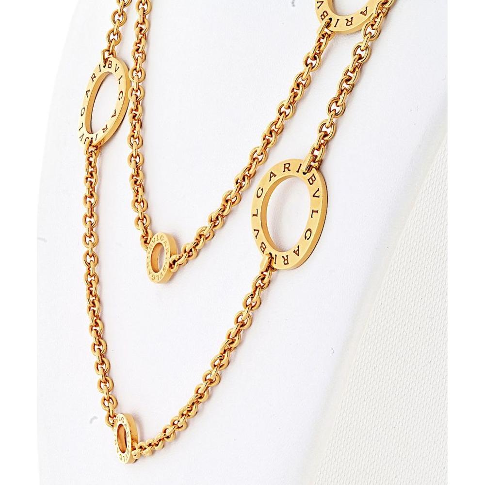 18K Yellow Gold 37-Inch Sautoir Necklace with Bvlgari Signature Logo Stations