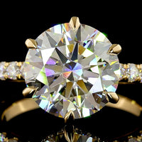18K Yellow Gold 4.94 Carats Round Brilliant Solitaire Engagement Ring with Pave Diamond Shank and Hidden Accents - Lab Grown F VVS2 Center - Covaloro Fine Jewelry