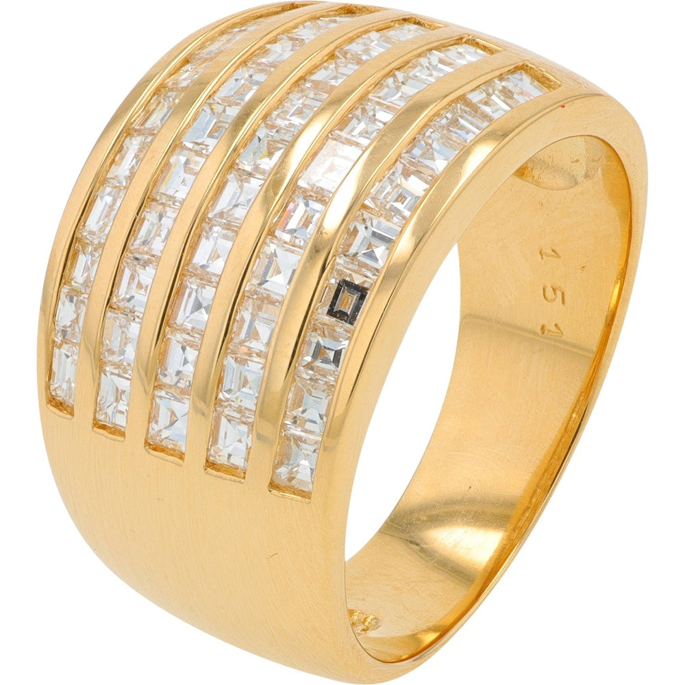 18K Yellow Gold 5-Row Channel Set Baguette and Square Cut Diamond Band - 1.51 Carat Total Diamond Weight