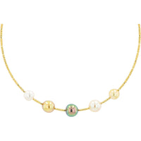 18K Yellow Gold 5-Station Magnetic Pearl Necklace with Diamond-Cut Chain - 9.0 to 11.5mm Multi-Color Pearls