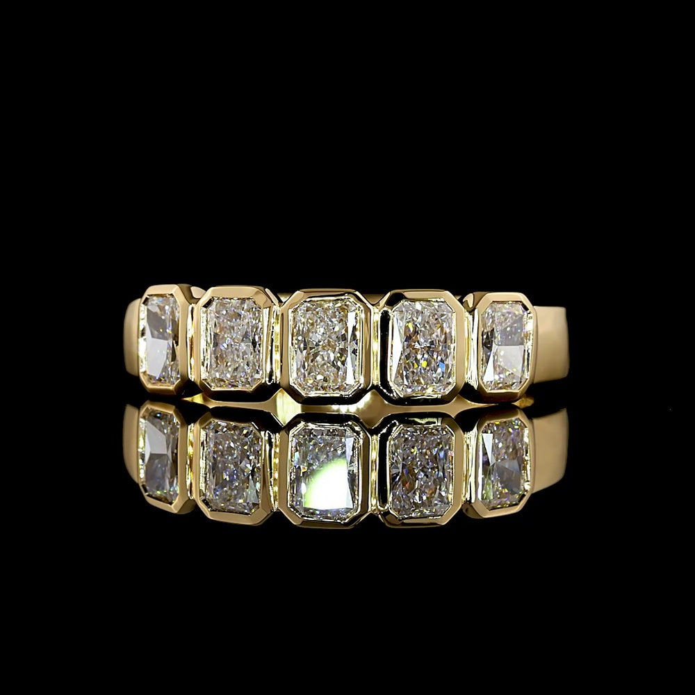 18K Yellow Gold 5-Stone Eternity Band with Bezel Set Radiant Cut Lab Diamonds - 1.00 Carat Total Diamond Weight, E-F Color, VS1 Clarity - Covaloro Fine Jewelry