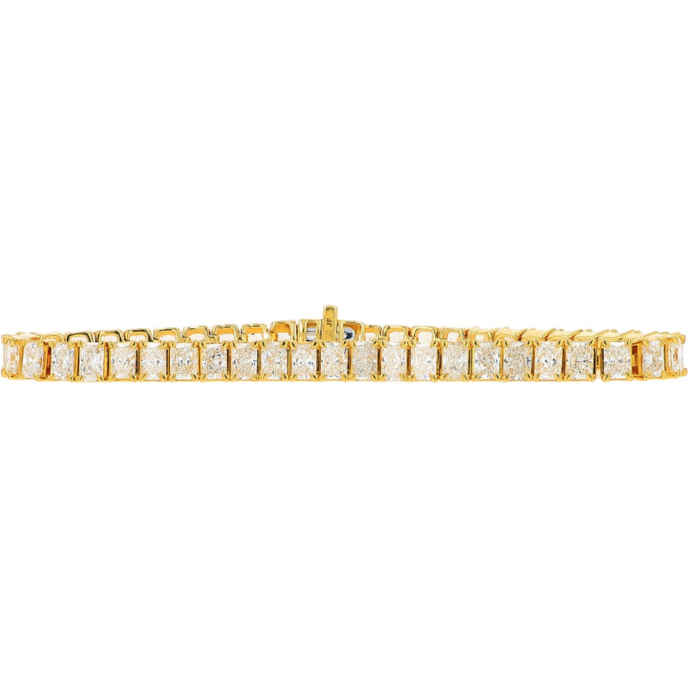18K Yellow Gold 6.5-Inch Tennis Bracelet with Prong-Set Rectangular Lab Grown Diamonds - 9.60 Carat Total Diamond Weight