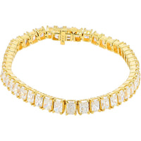 18K Yellow Gold 6.5-Inch Tennis Bracelet with Prong-Set Rectangular Lab Grown Diamonds - 9.60 Carat Total Diamond Weight