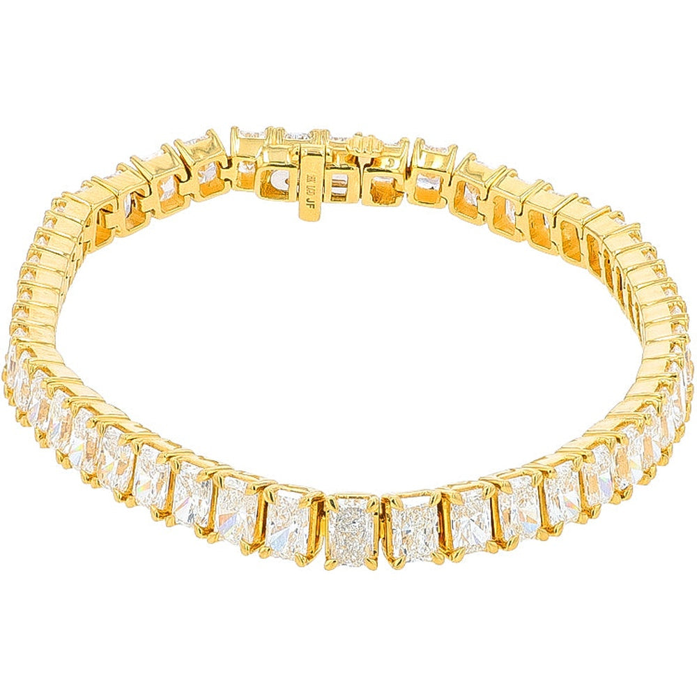 18K Yellow Gold 6.5-Inch Tennis Bracelet with Prong-Set Rectangular Lab Grown Diamonds - 9.60 Carat Total Diamond Weight