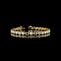 18K Yellow Gold 7.37 Carats Tennis Bracelet with Alternating Bezel-Set Oval and Emerald Cut Lab Diamonds - E-F VS Clarity - Covaloro Fine Jewelry