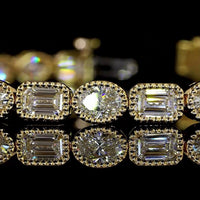 18K Yellow Gold 7.37 Carats Tennis Bracelet with Alternating Bezel-Set Oval and Emerald Cut Lab Diamonds - E-F VS Clarity - Covaloro Fine Jewelry