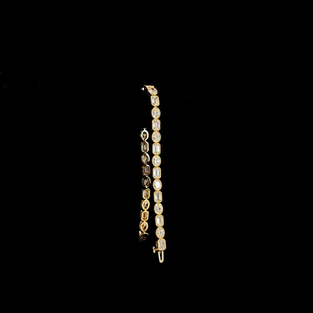 18K Yellow Gold 7.37 Carats Tennis Bracelet with Alternating Bezel-Set Oval and Emerald Cut Lab Diamonds - E-F VS Clarity - Covaloro Fine Jewelry