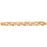 18K Yellow Gold 7.5" Bracelet with 4.00 Carat Marquise Rubies and 0.17 Carat Diamond Accents