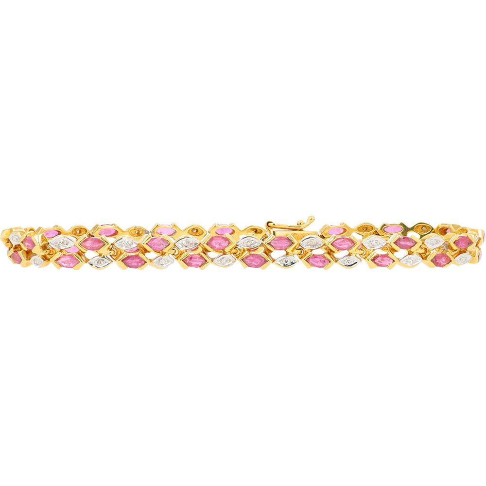 18K Yellow Gold 7.5" Bracelet with 4.00 Carat Marquise Rubies and 0.17 Carat Diamond Accents
