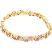 18K Yellow Gold 7.5" Bracelet with 4.00 Carat Marquise Rubies and 0.17 Carat Diamond Accents